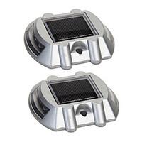 Pack of 2 Aluminum Solar 6-LED Outdoor Road Driveway Dock Path Ground Light Lamp