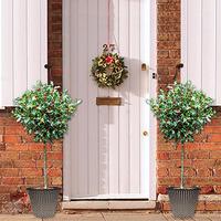 pair of 1m holly standards with gold effect planters