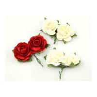 Paper Flower Roses on Wire Stems Red/Ivory