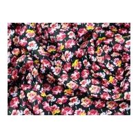 Painterly Floral Print Cotton Poplin Dress Fabric Pink on Black