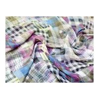 Patchwork Plaid Shimmer Crinkle Chiffon Dress Fabric Pink