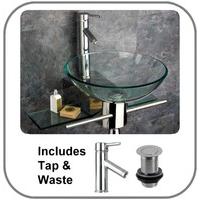 padova clear glass 42cm circular wall mounted wash basin with mount se ...