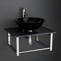 Padova 42cm Round Glass Sink with 60cm x 50cm Black Shelf + Brackets Kit