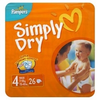 Pampers Simply Dry 4 Maxi 7-18kg/15-40lbs 26 Nappies