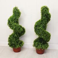 Pair of Leaf Effect Artificial Topiary Swirl Shaped Trees (135cm) by Gardman