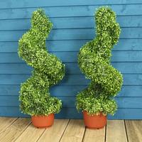 pair of leaf effect artificial topiary swirl shaped trees 80cm by gard ...