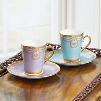 pair of imperial russian coffee cups saucers shy lilac turquoise