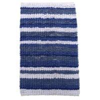 Padstow Blue & White Chenille Striped Cotton Anti-Slip Backing Bath Mat (L)80cm (W)500mm