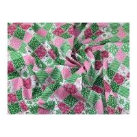 patchwork print polycotton dress fabric green pink