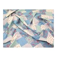 Patchwork Print Cotton Poplin Fabric Blue