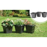 Pack of 3 Black + Silver Square Planters