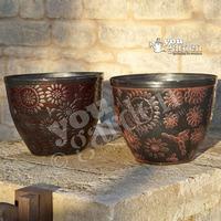 Pair of 12 30cm diameter Copper effect outdoor planters