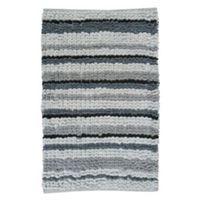 Padstow Grey Chenille Stripe Cotton Anti-Slip Bath Mat (L)80cm (W)500mm