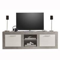 Parker TV Stand In Concrete And White High Gloss With LED