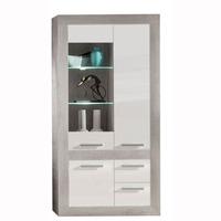 Parker Display Cabinet In Concrete And White Gloss With LED