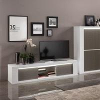 Pamela High Gloss TV Stand Large In White And Grey With Lighting