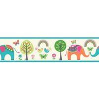 paste the wall elephant trees multicolour border