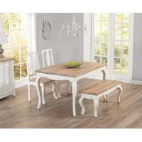 parisian 130cm shabby chic dining table with chairs and benches