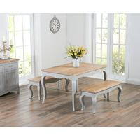 parisian 130cm grey shabby chic dining table with benches