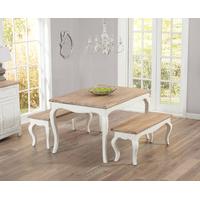 parisian 130cm shabby chic dining table with benches