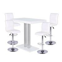 Palzo Bar Table In High Gloss With 4 Ripple White Stools
