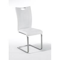 Pavo Swinging White Faux Leather Dining Chair With Handle Hole