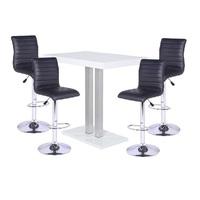 Palzo Bar Table In White High Gloss With 4 Ripple Black Stools