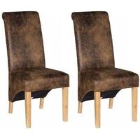 Padded Chairs Oak Dining Chair with Rustic Faux Leather and Bows (Pair)