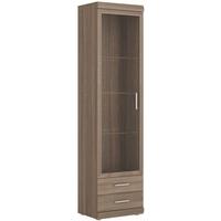 Park Lane Oak and Champagne Tall Glazed Cabinet - Narrow 1 Door 2 Drawer