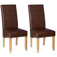 Padded Chairs Oak Dining Chair with Chocolate Faux Leather (Pair)