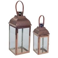 pacific lifestyle copper metal and glass lanterns set of 2