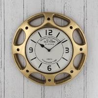 Pacific Lifestyle Antique Brass Hubcap Design Round Wall Clock