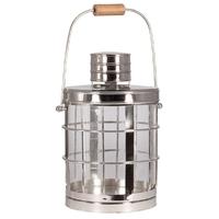 Pacific Lifestyle Shiny Nickel Glass and Wood Colonial Lantern