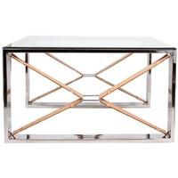 Pacific Lifestyle Astoria Tan Leather and Stainless Steel Glass Coffee Table