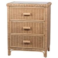 Pacific Lifestyle Maui Natural Wash Rattan 3 Drawer Unit with Glass