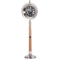 Pacific Lifestyle Nickel and Tan Leather Tall Table Clock