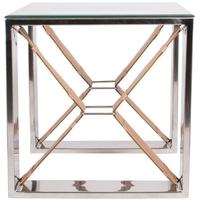 Pacific Lifestyle Astoria Tan Leather and Stainless Steel Glass Side Table