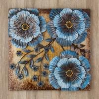 Pacific Lifestyle Bronze and Blue Flower Design Wall Plaque