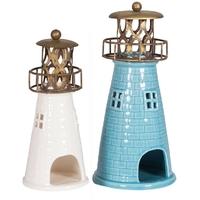 Pacific Lifestyle Blue and White Soneware S2 T-Lite Lighthouses