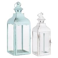 Pacific Lifestyle Blue and White Metal and Glass Lanterns (Set of 2)