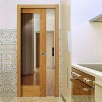 Pattern 10 Style Oak Fire Pocket Door, Clear Fire Glass & 1/2 Hour Fire Rated