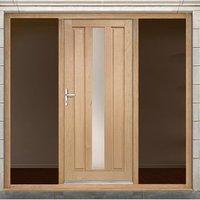Padova Exterior Oak Door with Obscure Double Glazing and Frame Set with Two Unglazed Side Screens