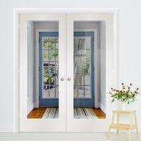 Pattern 10 Full Pane White Primed Door Pair with Clear Safety Glass
