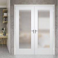 Pattern 10 Full Pane White Primed Door Pair with Obscure Safety Glass