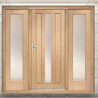 Padova Exterior Oak Door and Frame Set with Two Side Screens and Obscure Double Glazing