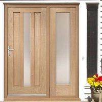 Padova Exterior Oak Door and Frame Set with One Side Screen and Obscure Double Glazing