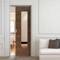 parisienne walnut single pocket door decor grooves clear glass prefini ...