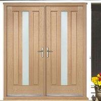 Padova External Oak Double Door and Frame Set with Obscure Safety Double Glazing