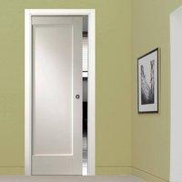 Pattern 10 White Primed Panel Fire Pocket Door is 1/2 Hour Fire Rated