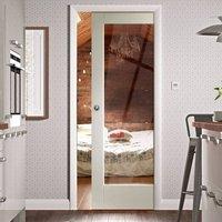 Pattern 10 White Primed Fire Pocket Door, Clear Glass, 1/2 Hour Fire Rated